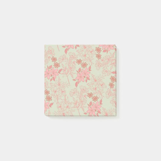 Green Pink Retro Y2K 70er Blume Muster Post-it Klebezettel (Vorderseite)