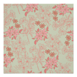 Green Pink Retro Y2K 70er Blume Muster Poster