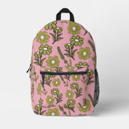 Green Pink Retro Y2K Funky Hippie Blume Muster Bedruckter Rucksack