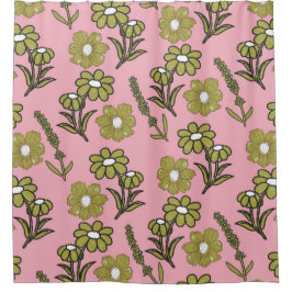 Green Pink Retro Y2K Funky Hippie Blume Muster Duschvorhang