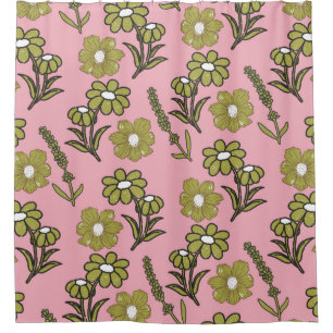 Green Pink Retro Y2K Funky Hippie Blume Muster Duschvorhang