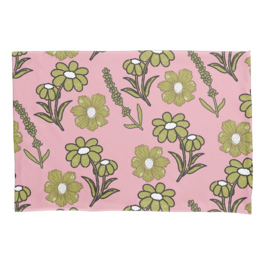 Green Pink Retro Y2K Funky Hippie Blume Muster Kissenbezug (Vorderseite)
