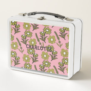 Green Pink Retro Y2K Funky Hippie Blume Muster Metall Brotdose