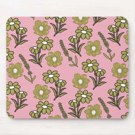 Green Pink Retro Y2K Funky Hippie Blume Muster Mousepad (Vorne)