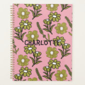 Green Pink Retro Y2K Funky Hippie Blume Muster Planer (Vorderseite)