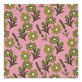 Green Pink Retro Y2K Funky Hippie Blume Muster Poster