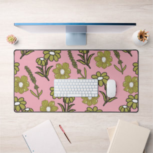 Green Pink Retro Y2K Funky Hippie Blume Muster Schreibtischunterlage