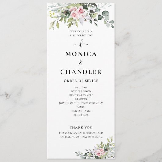 Green Pink Rose Hochzeitsprogramm Programm (Vorderseite)