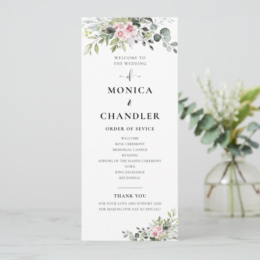 Green Pink Rose Hochzeitsprogramm Programm (Stehend Vorderseite)