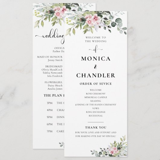 Green Pink Rose Hochzeitsprogramm Programm (Vorne/Hinten)