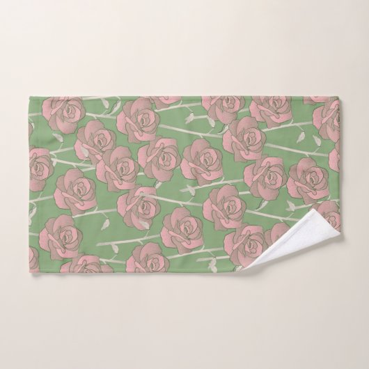 Green Pink Rose Retro Y2K 70er Blume Muster Badhandtuch Set (Handtuch)