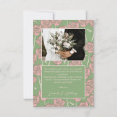 Green Pink Rose Retro Y2K 70er Blume Muster Dankeskarte (Vorderseite)