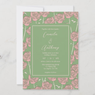 Green Pink Rose Retro Y2K 70er Blume Muster Einladung