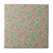 Green Pink Rose Retro Y2K 70er Blume Muster Fliese (Vorderseite)