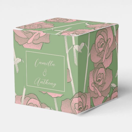 Green Pink Rose Retro Y2K 70er Blume Muster Geschenkschachtel (Vorderseite)
