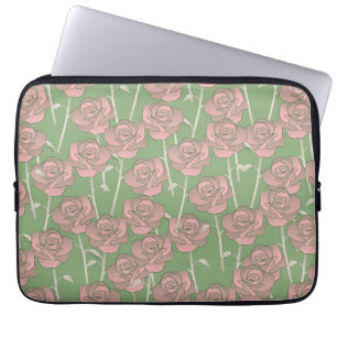 Green Pink Rose Retro Y2K 70er Blume Muster Laptopschutzhülle