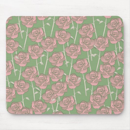 Green Pink Rose Retro Y2K 70er Blume Muster Mousepad (Vorne)