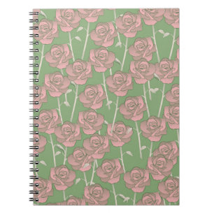 Green Pink Rose Retro Y2K 70er Blume Muster Notizblock