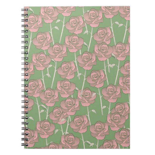 Green Pink Rose Retro Y2K 70er Blume Muster Notizblock (Vorderseite)