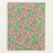 Green Pink Rose Retro Y2K 70er Blume Muster Planer (Vorderseite)