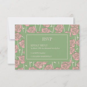 Green Pink Rose Retro Y2K 70er Blume Muster RSVP Karte
