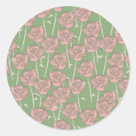 Green Pink Rose Retro Y2K 70er Blume Muster Runder Aufkleber
