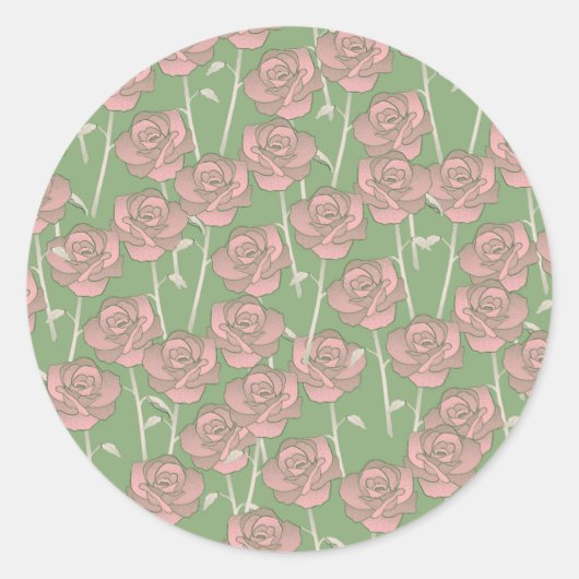 Green Pink Rose Retro Y2K 70er Blume Muster Runder Aufkleber (Vorderseite)