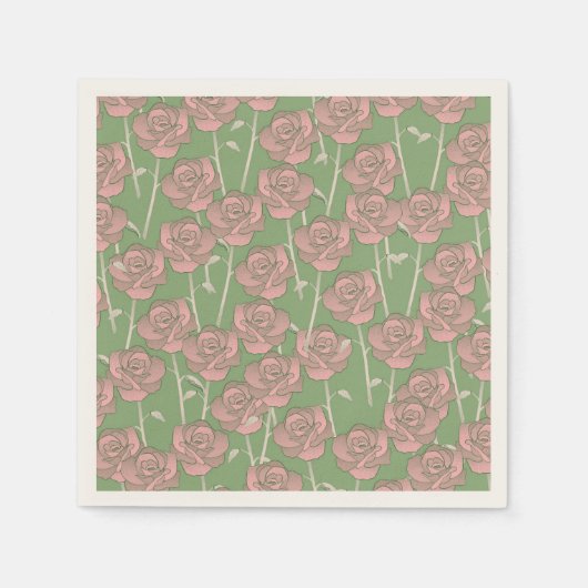 Green Pink Rose Retro Y2K 70er Blume Muster Serviette (Vorderseite)
