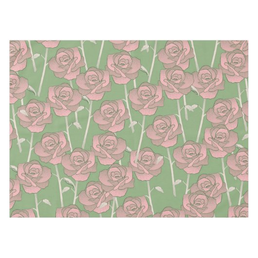 Green Pink Rose Retro Y2K 70er Blume Muster Tischdecke (Vorderseite (Horizontal))