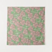 Green Pink Rose Retro Y2K 70er Blume Muster Wandteppich (Vorderseite (Horizontal))