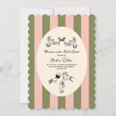 Green Pink Striped Cute illustrated Bridal Shower Einladung (Vorderseite)