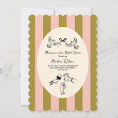 Green Pink Striped Cute illustrated Bridal Shower Einladung (Vorderseite)