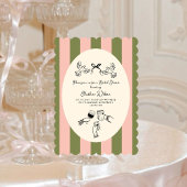 Green Pink Striped Cute illustrated Bridal Shower Einladung