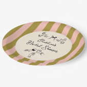 Green Pink Striped Cute illustrated Bridal Shower Pappteller (Schrägansicht)
