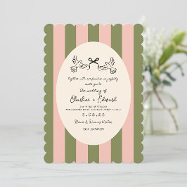 Green Pink Striped Hand drawn Wedding Einladung