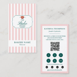 Green Pink Stripes Bakery Logo Loyalty Punch Visitenkarte