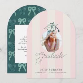 Green Pink Stripes Photo Graduation Announcement Einladung