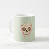 Green Pink Sugar Skull Día de los Muertos Kaffeetasse (Vorderseite Links)