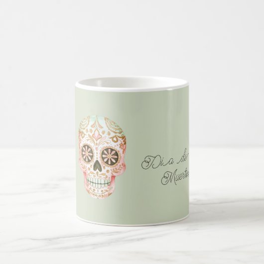Green Pink Sugar Skull Día de los Muertos Kaffeetasse (Mittel)
