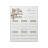 Green Pink Tan Floral Boho Weekly Planner Seiten Notizblock (Rotiert)