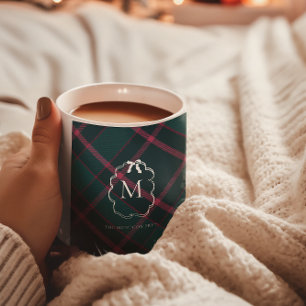 Green & Pink Tartan   Benutzerdefiniertes Monogram Kaffeetasse