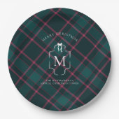 Green & Pink Tartan | Custom Monogram Christmas Pappteller (Vorderseite)