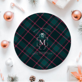 Green & Pink Tartan | Custom Monogram Christmas Pappteller