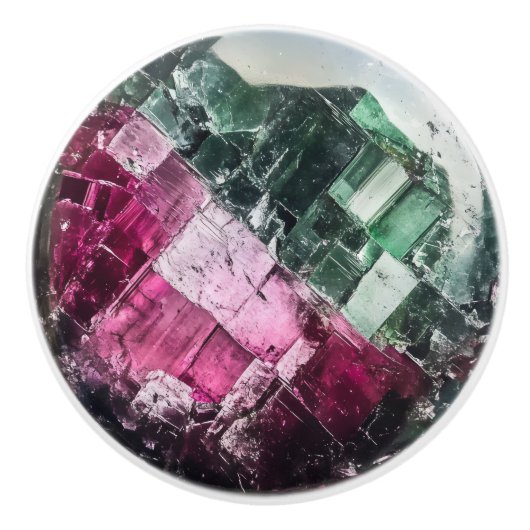 Green Pink Tourmaline Gem Muster Keramikknauf (Vorderseite)