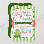Green, Pink und White Frog Theme Kinderdusche Einladung (Vorne/Hinten)