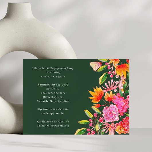 Green Pink Watercolor Floral Engagement Party Einladung