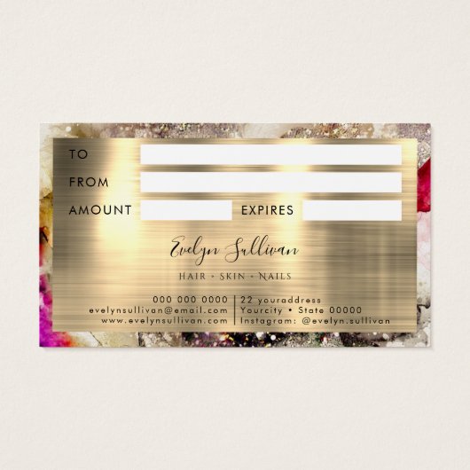 Green Pink Watercolor und Gold Foil Geschenkkarte (Rückseite)