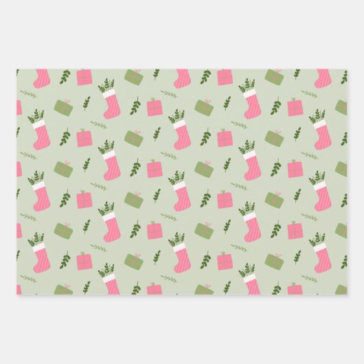 Green Pink Weihnachtsgeschenk Strumpf Pattern Geschenkpapier Set (Vorderseite 3)