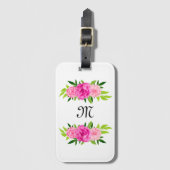 GREEN PINK WHITE FLORAL INITIAL GEPÄCKANHÄNGER (Vorderseite Vertikal)