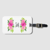 GREEN PINK WHITE FLORAL INITIAL GEPÄCKANHÄNGER (Vorderseite (Horizontal))